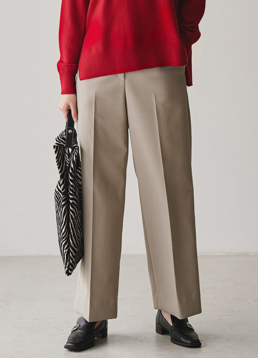 仿羊毛微光澤直筒西裝褲